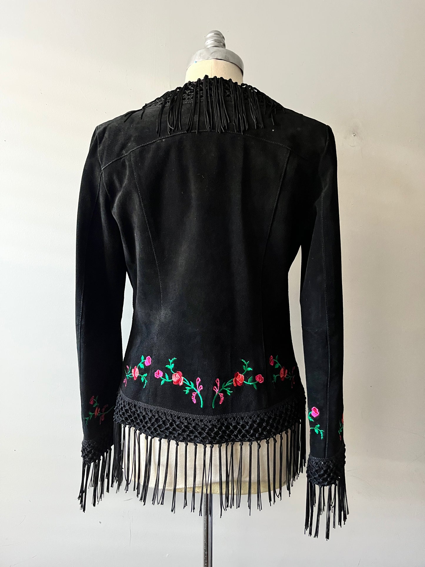 Suede Floral Embroidered Fringe Jacket| Medium