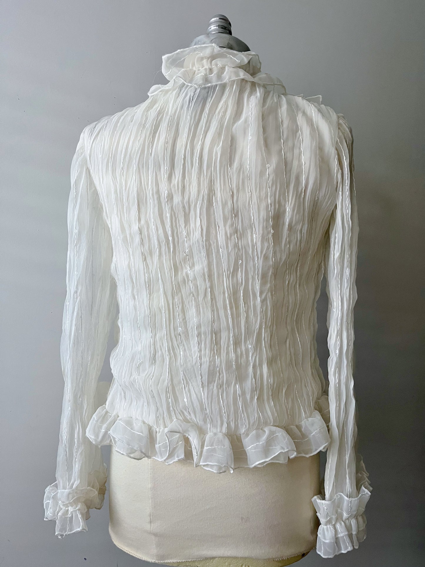 Cream Micro Sequined Ruffle Blouse| S/M