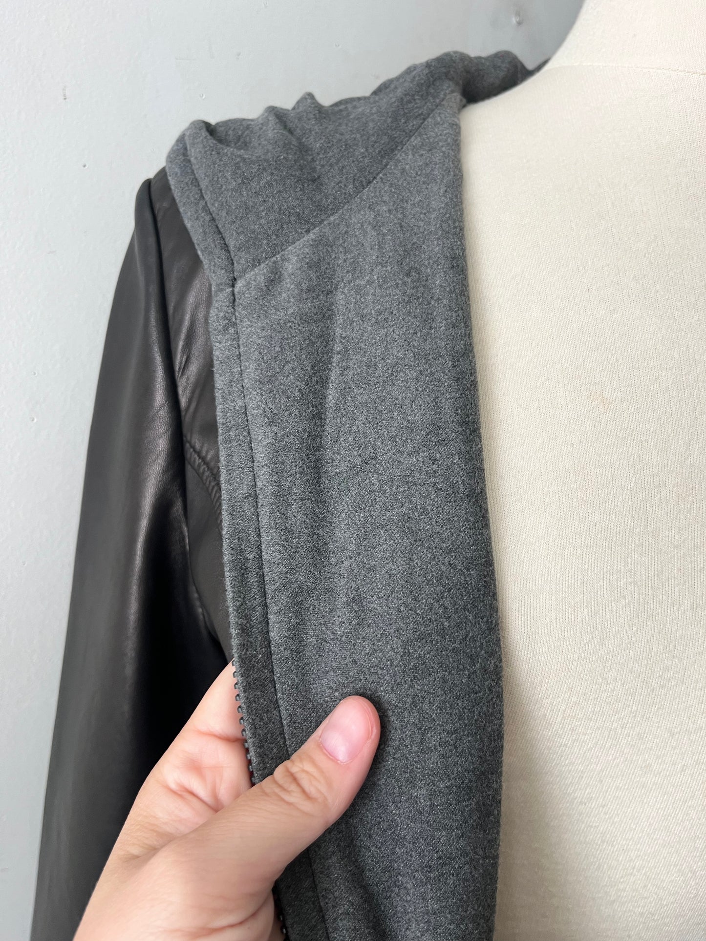 Hooded Leather Coat Jacket| M/L