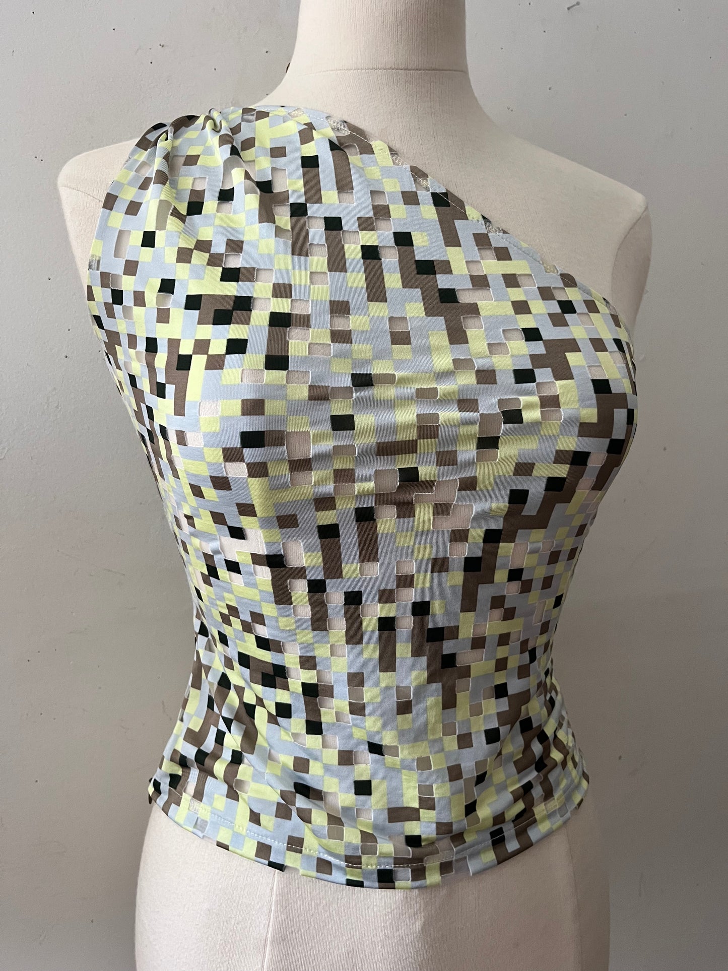 Mirco Checkered One Shoulder Top | Small