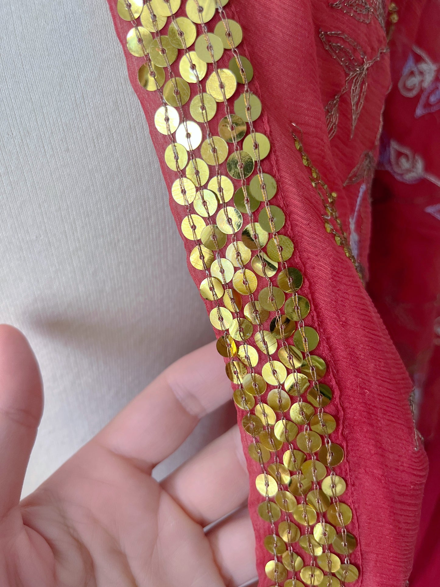 Silk Chiffon Embroidered Sequin Cardigan | One Size