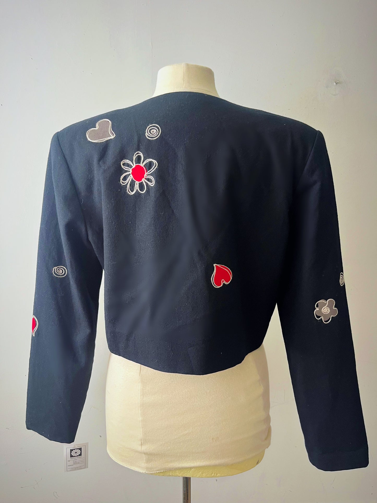 Doodle Floral & Hearts Blazer Crop Jacket| M/L