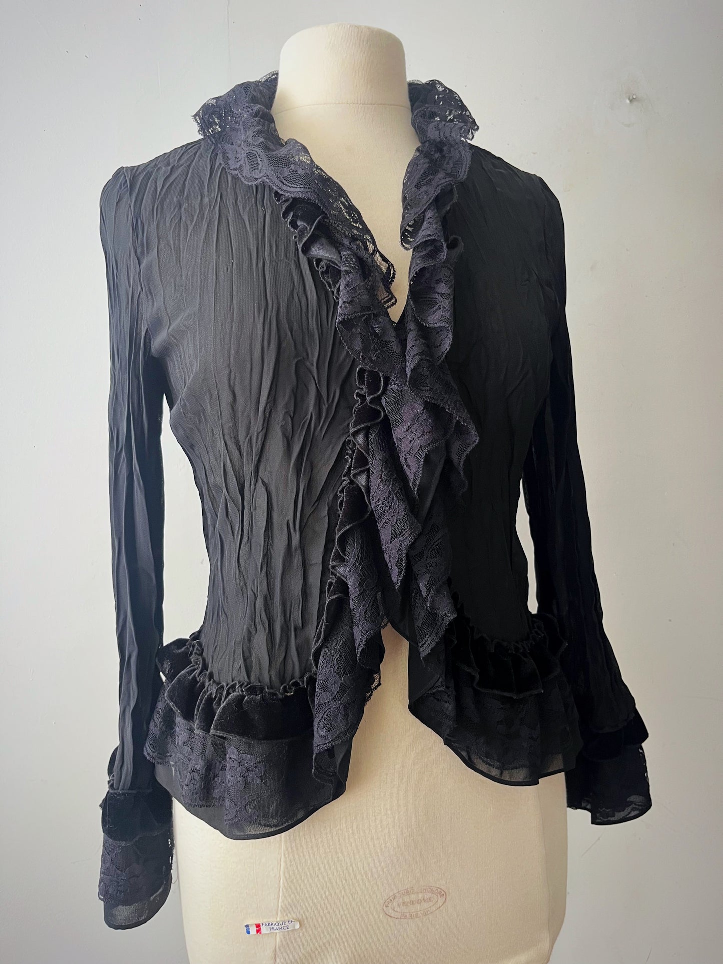 Black Goth Semi Sheer Ruffle Blouse| S/M