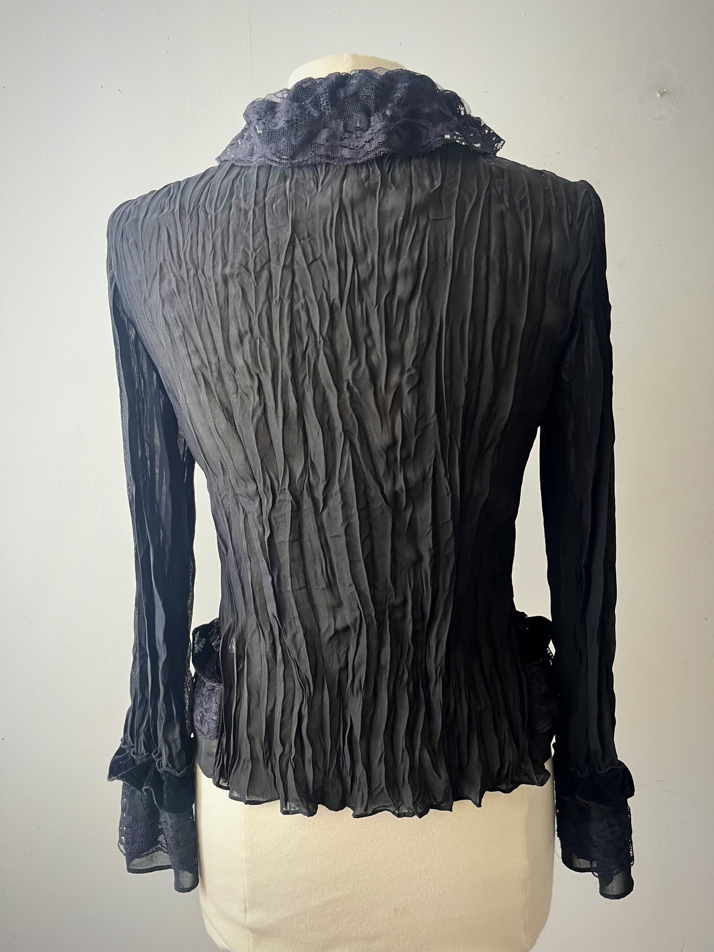 Black Goth Semi Sheer Ruffle Blouse| S/M