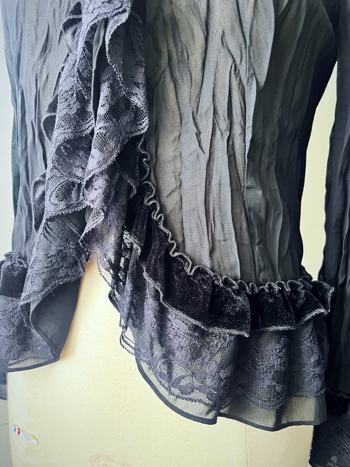 Black Goth Semi Sheer Ruffle Blouse| S/M