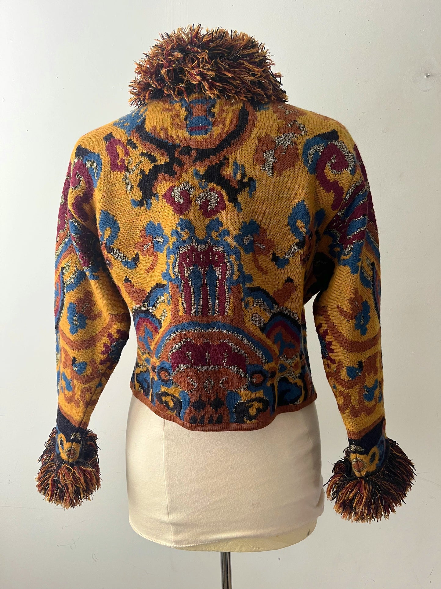 Tapestry Fringe Knit Jacket | Medium