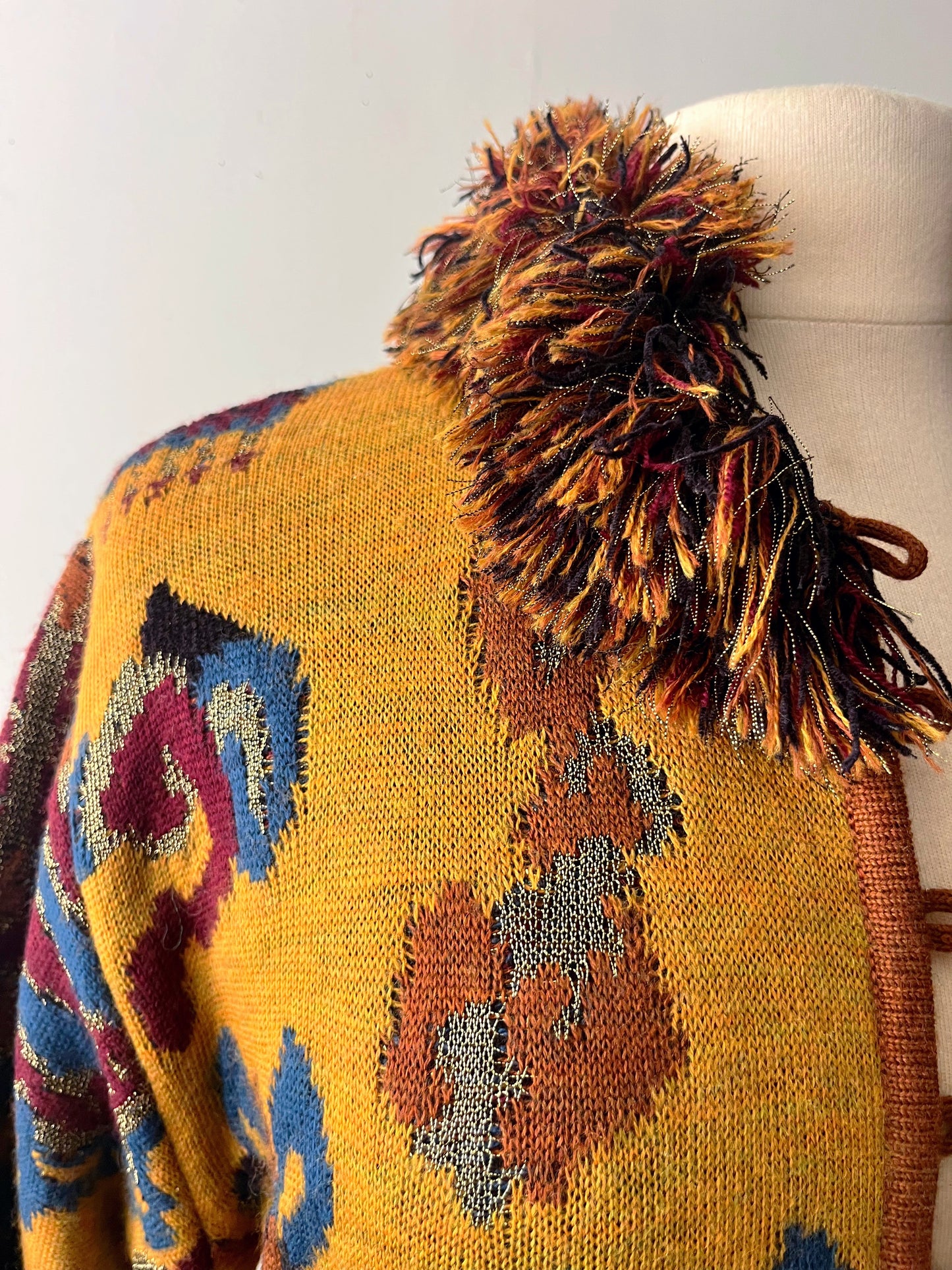 Tapestry Fringe Knit Jacket | Medium