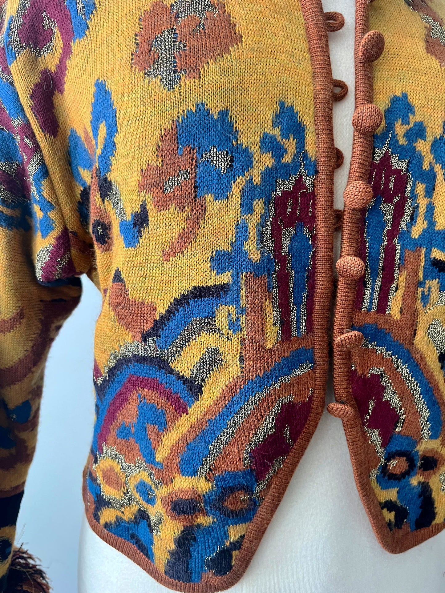 Tapestry Fringe Knit Jacket | Medium