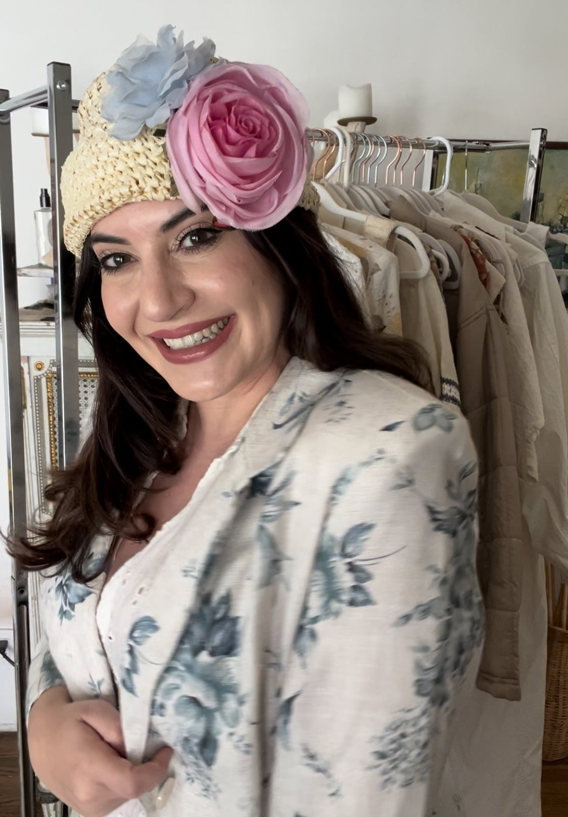 Linen Floral Blazer- Blue| M/L