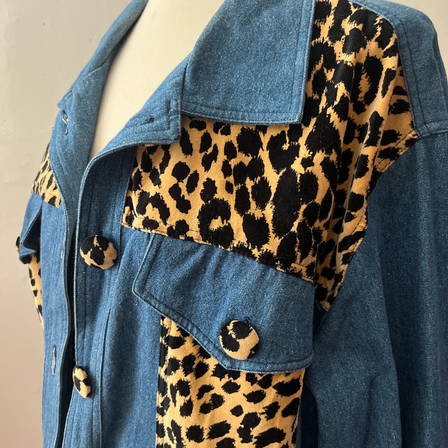 Animal Print Velvet & Denim Jacket | L/XL