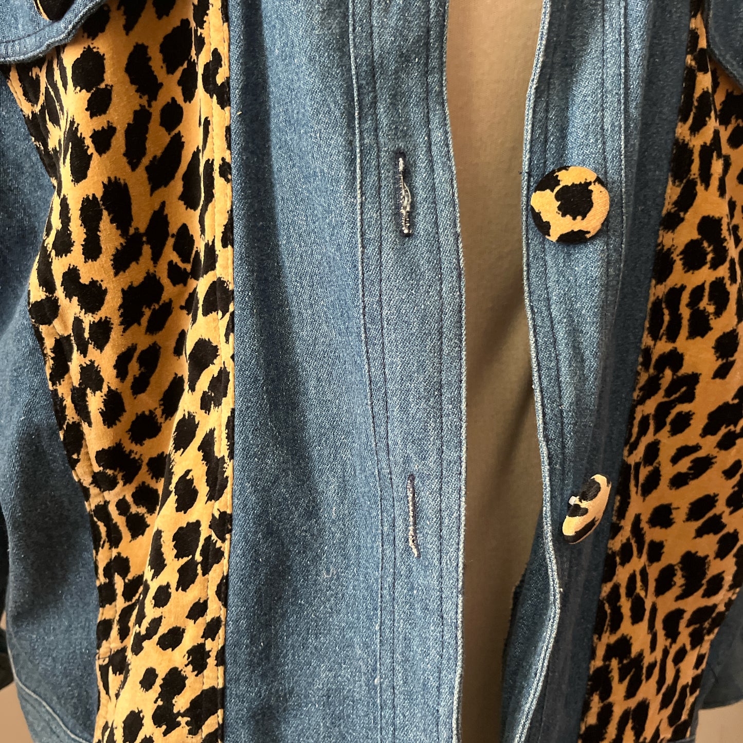 Animal Print Velvet & Denim Jacket | L/XL