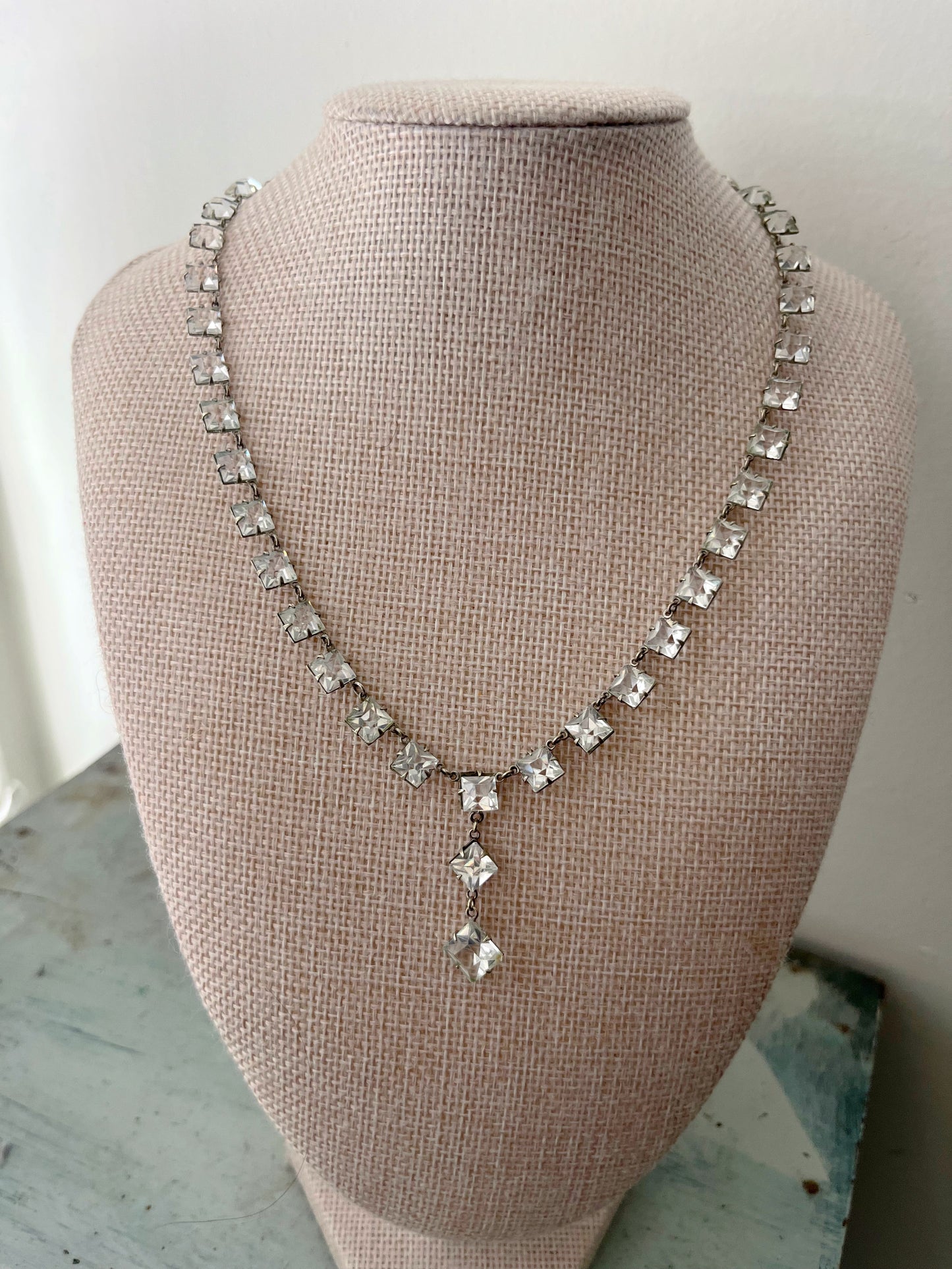 Art Deco Crystal Paste Lariat Necklace