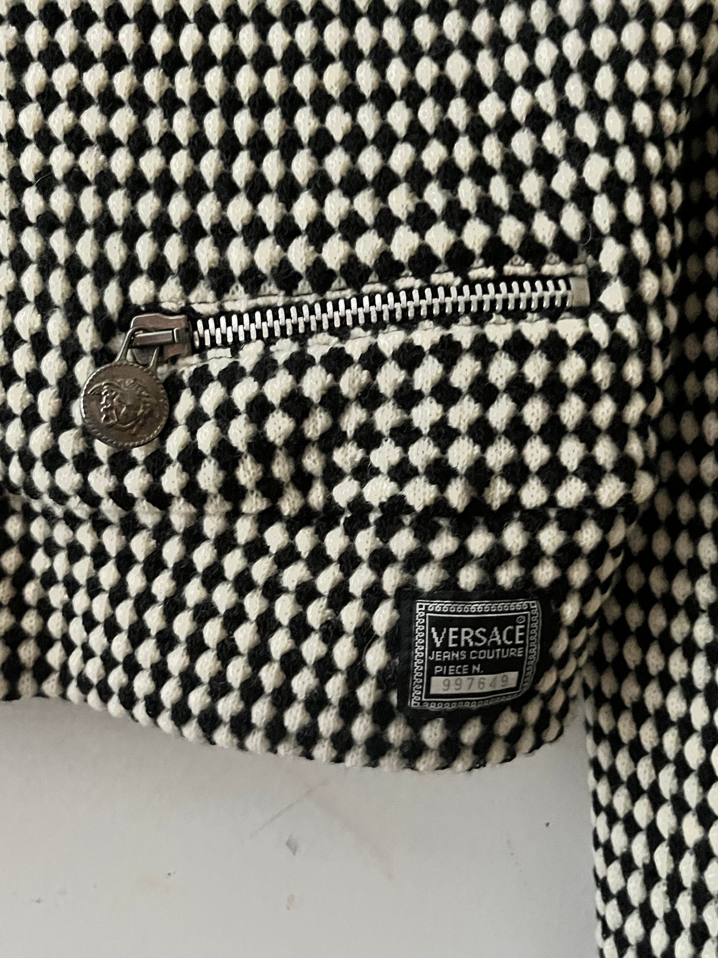 Versace Harlequin Checked Knit Jacket| S/M