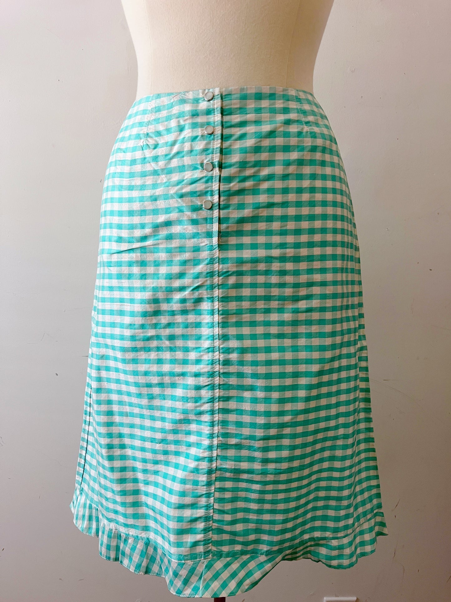 Silk Aqua Gingham Skirt | S/M
