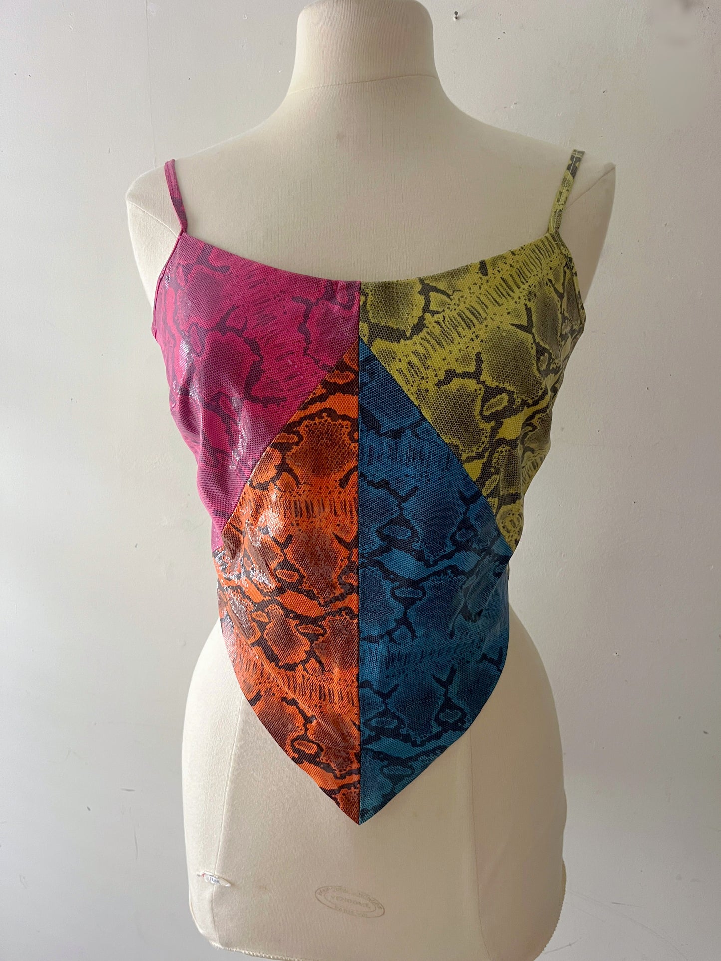 Snakeskin Colorblock Leather Patchwork Top | Medium