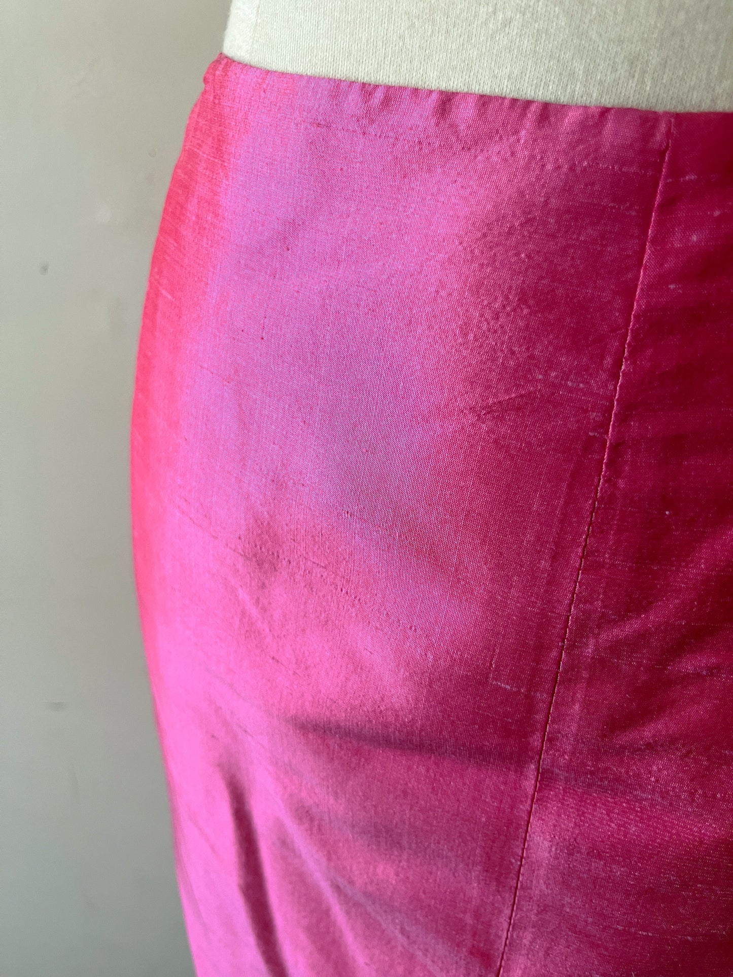 Hot Pink Silk Pencil Skirt with Front & Back Slits| S/M