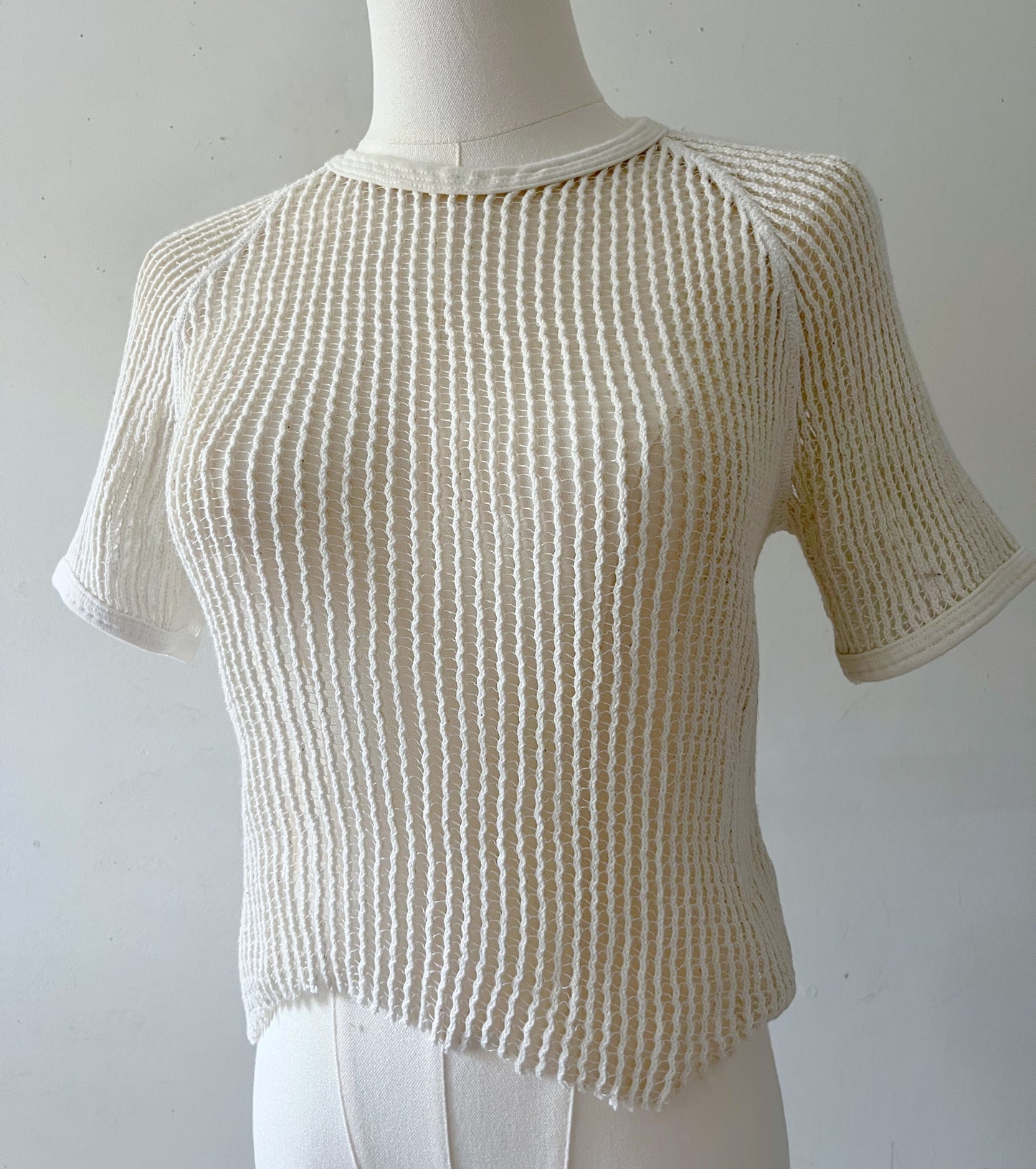 Cream Cotton Fishnet Cropped Top| Small