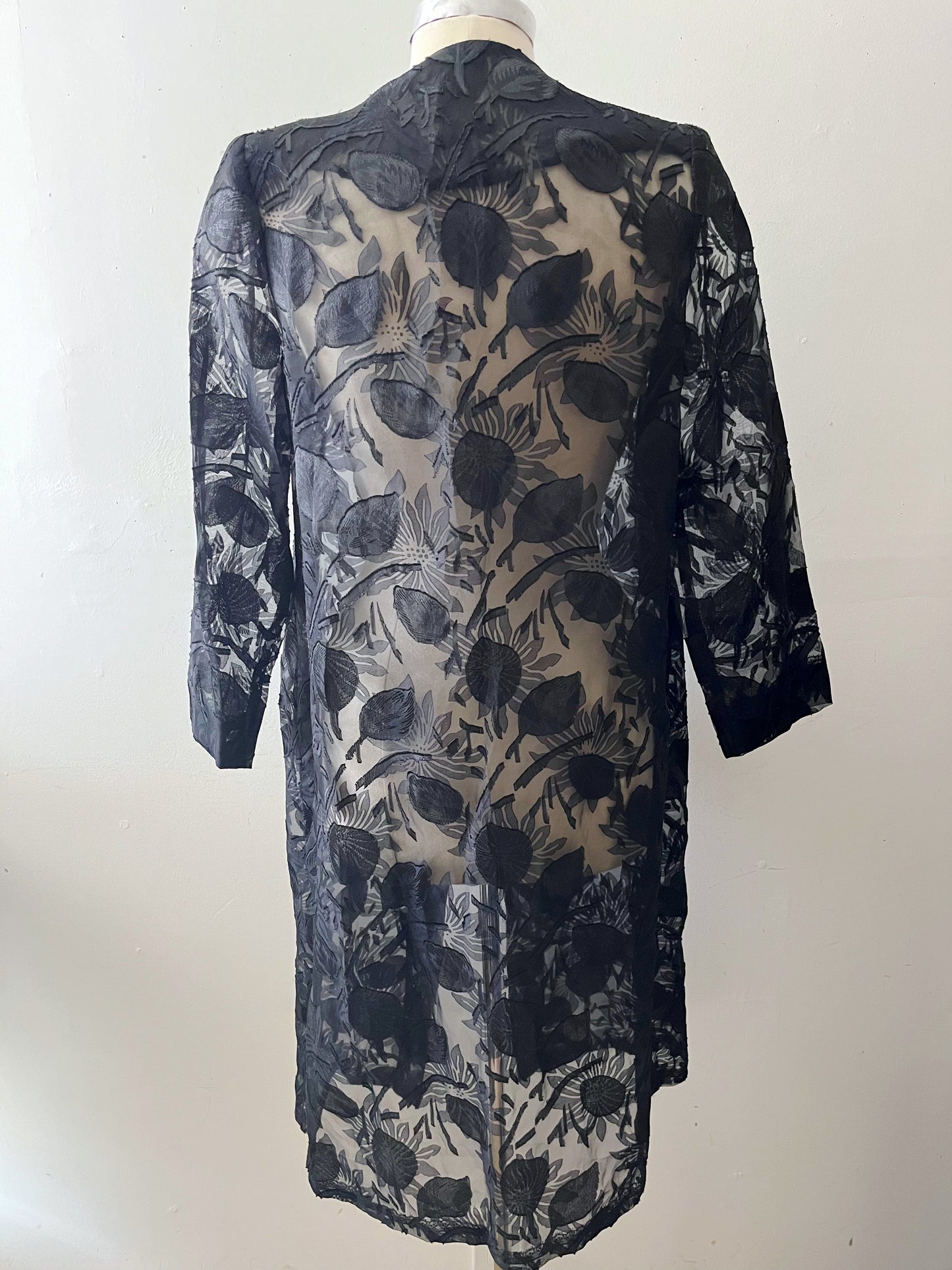 Sheer Black Floral Orangza Suit Jacket Duster