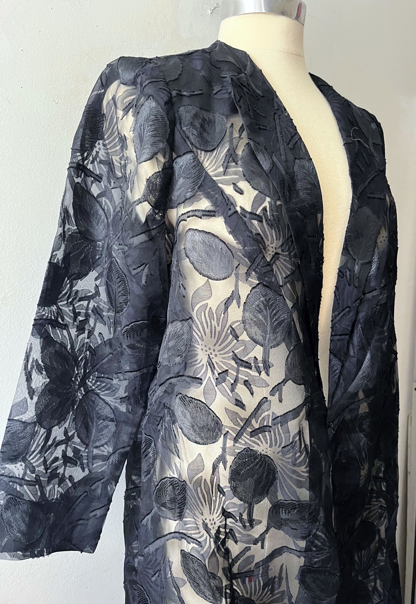 Sheer Black Floral Orangza Suit Jacket Duster
