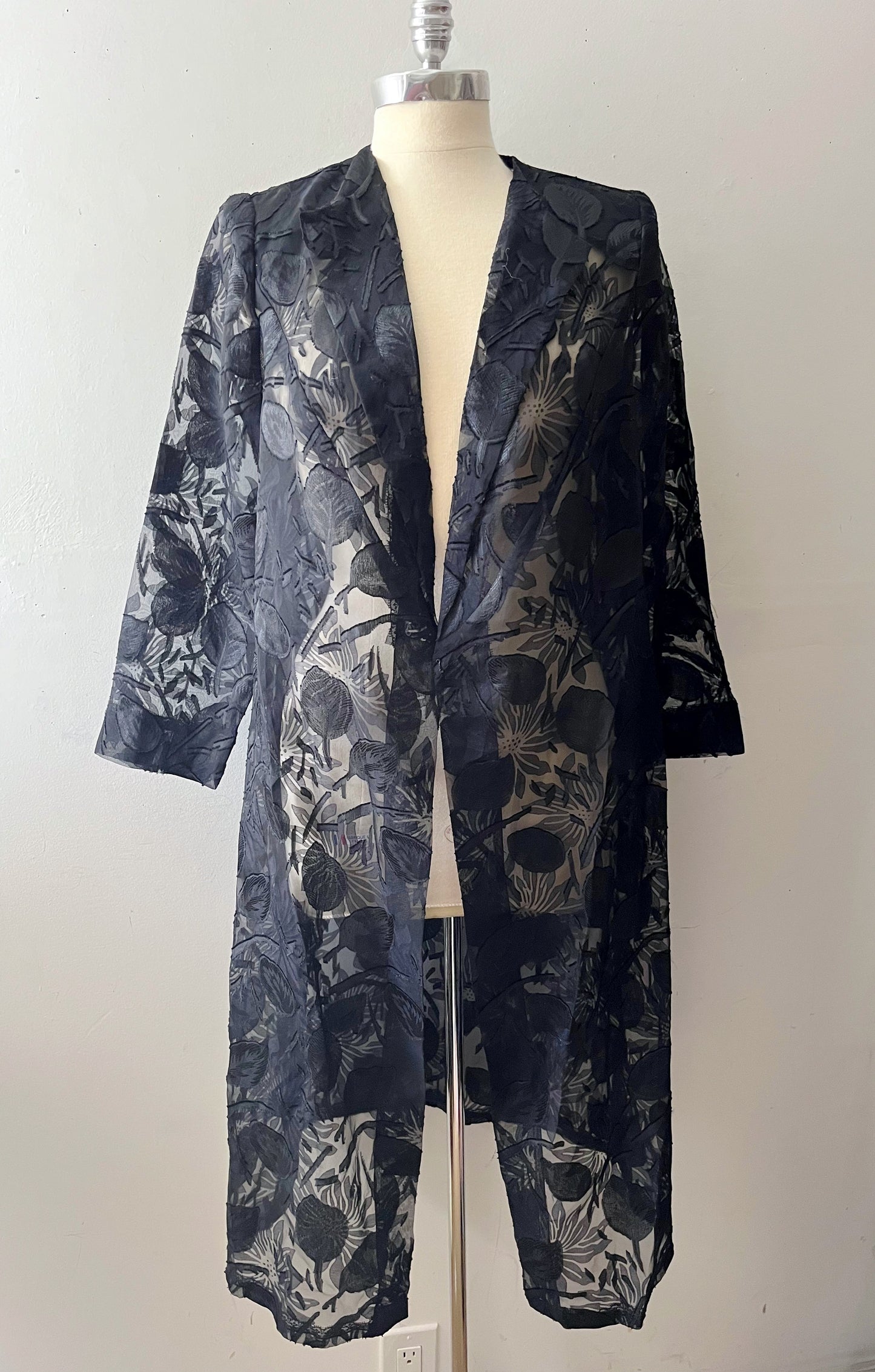 Sheer Black Floral Orangza Suit Jacket Duster