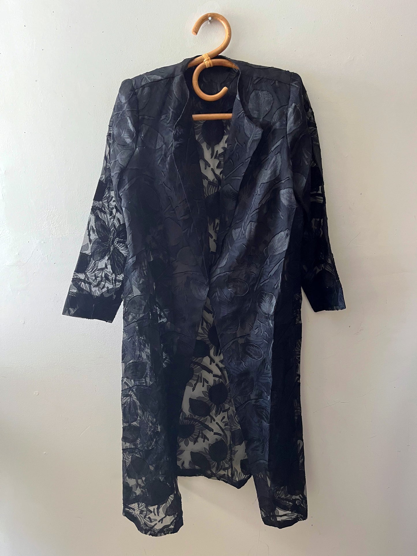 Sheer Black Floral Orangza Suit Jacket Duster