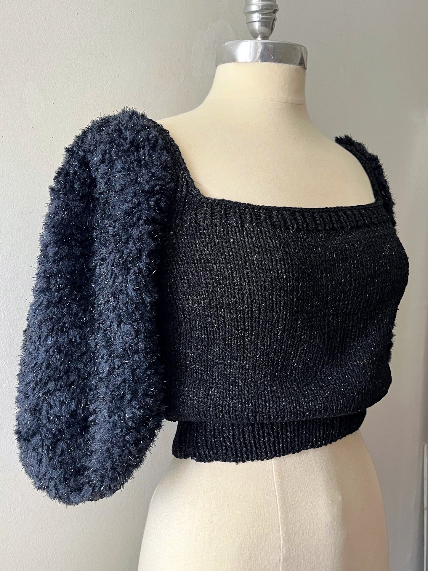 Teddy Off The Shoulder Cropped Knit Top