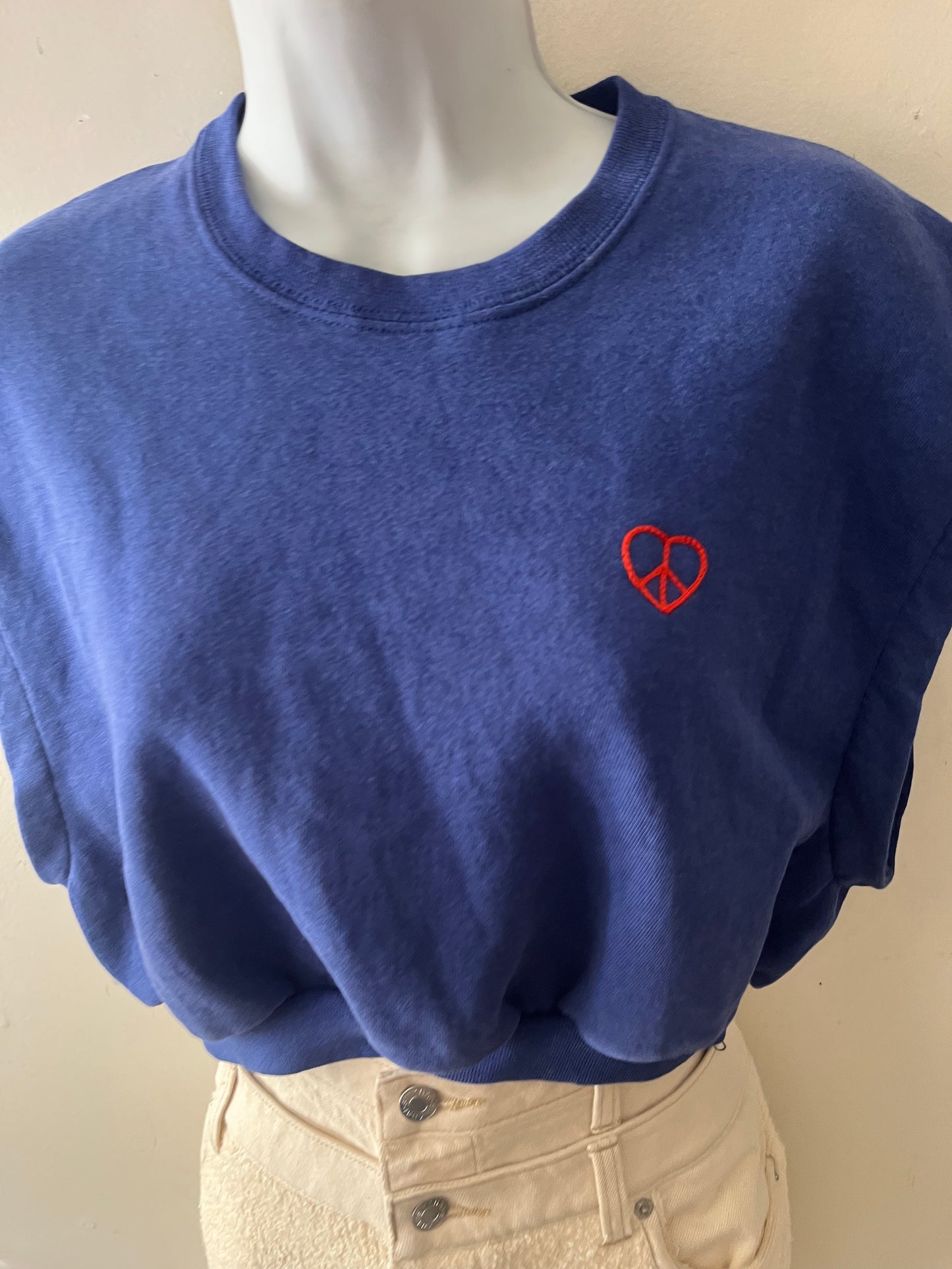 Embroidered Modern Crew Sweat Top Blue & Red| M/L