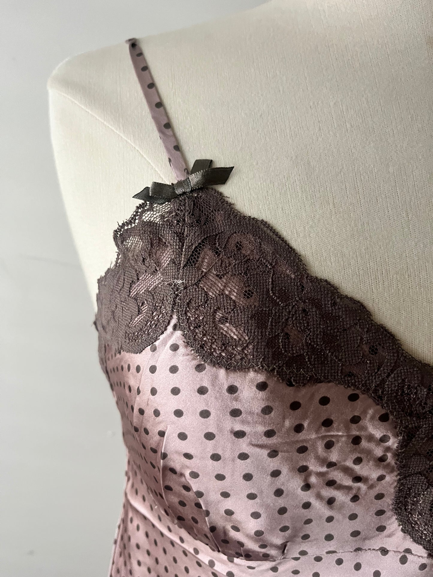 Silk Lace Cami Mauve Brown Polka Dot| Medium