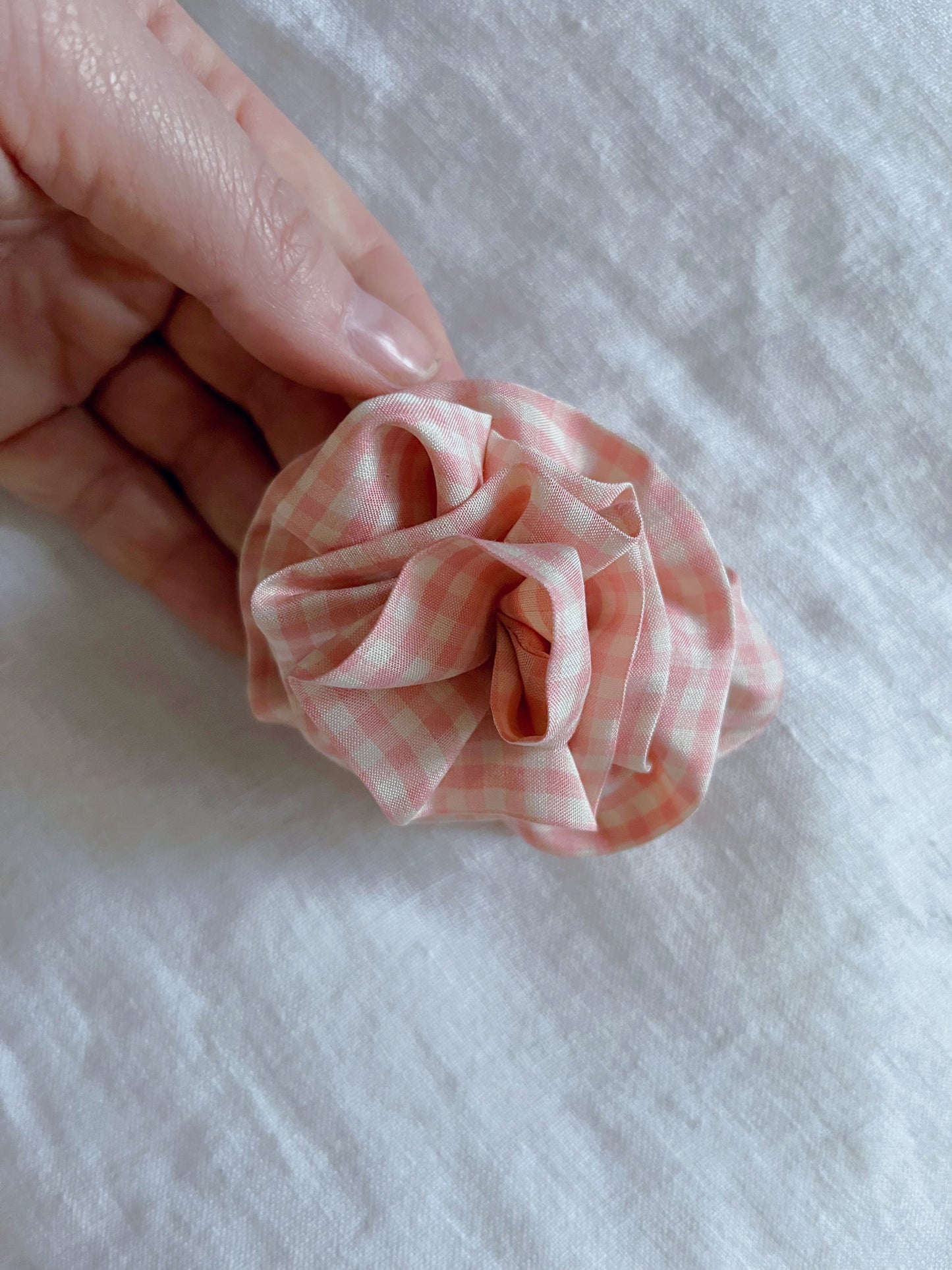 Botanical Rose Barrette- Gingham Pink