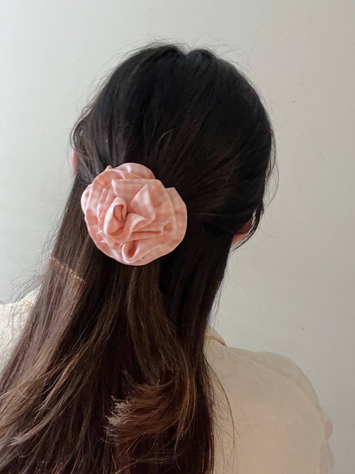 Botanical Rose Barrette- Gingham Pink
