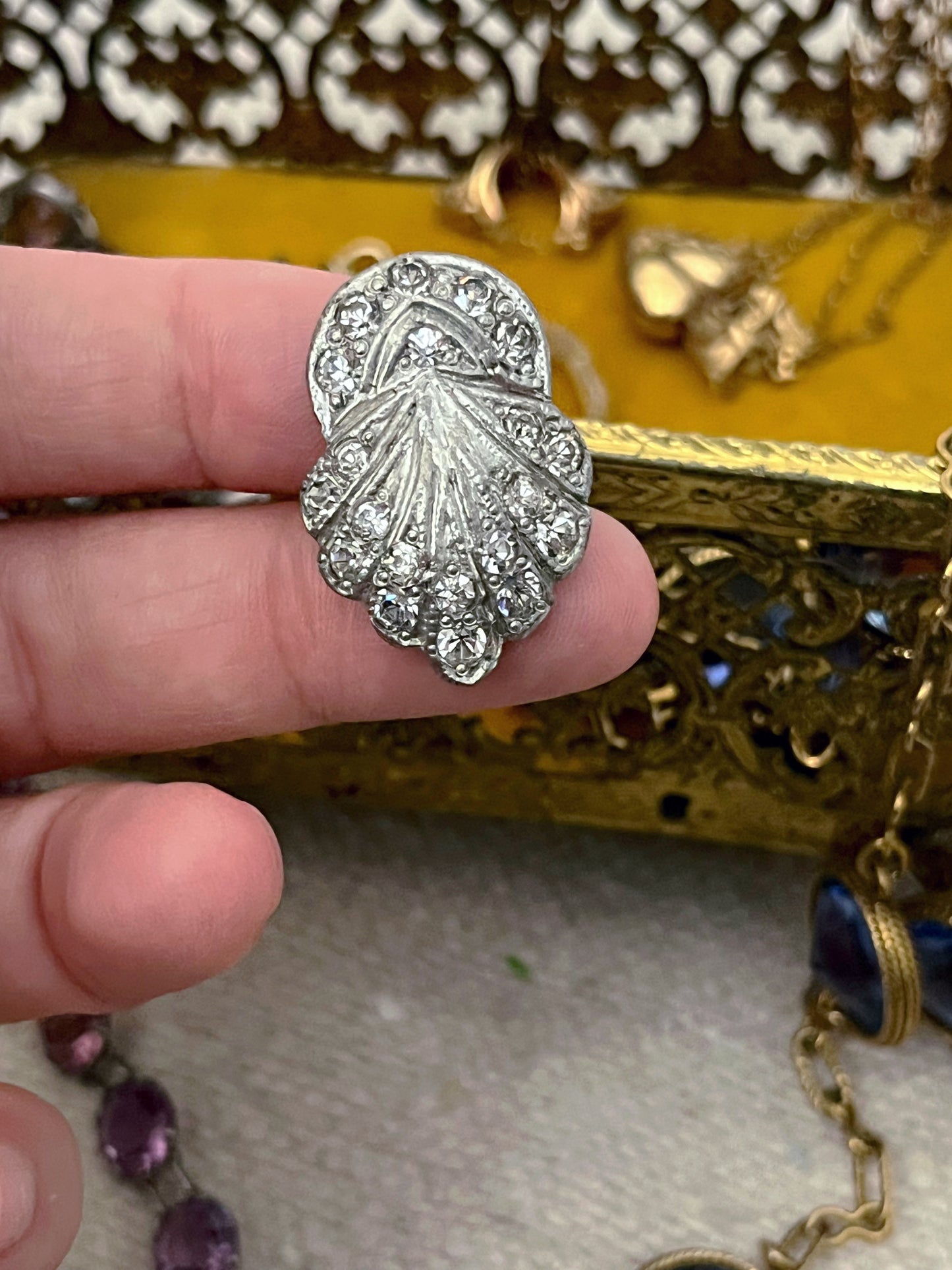 Art Deco Rhinestone Scarf Slide