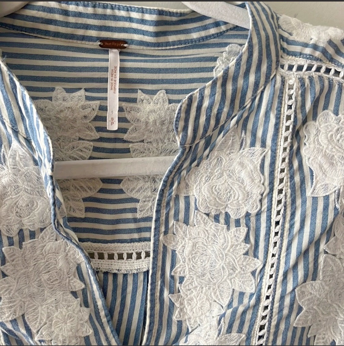 Boho Striped Floral Embroidered Top