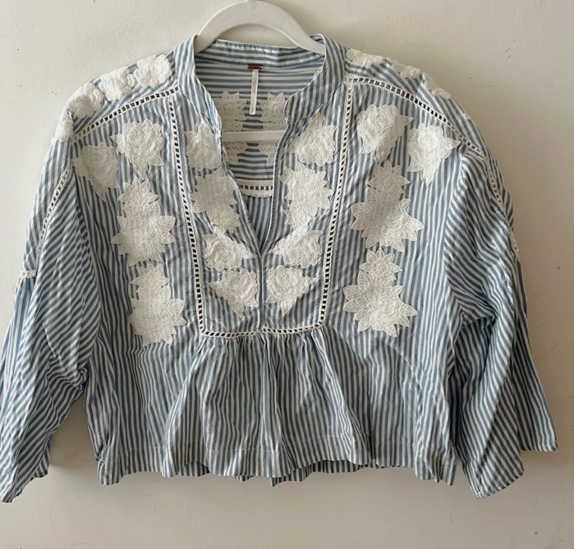Boho Striped Floral Embroidered Top