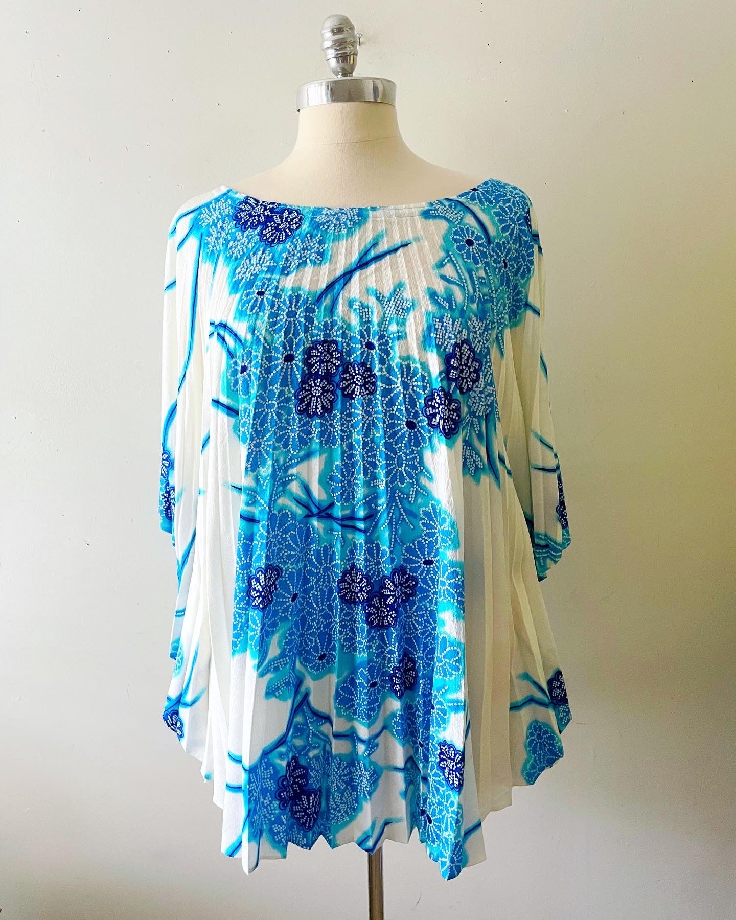 Electric Blue Fan Folded Caftan Tunic Top