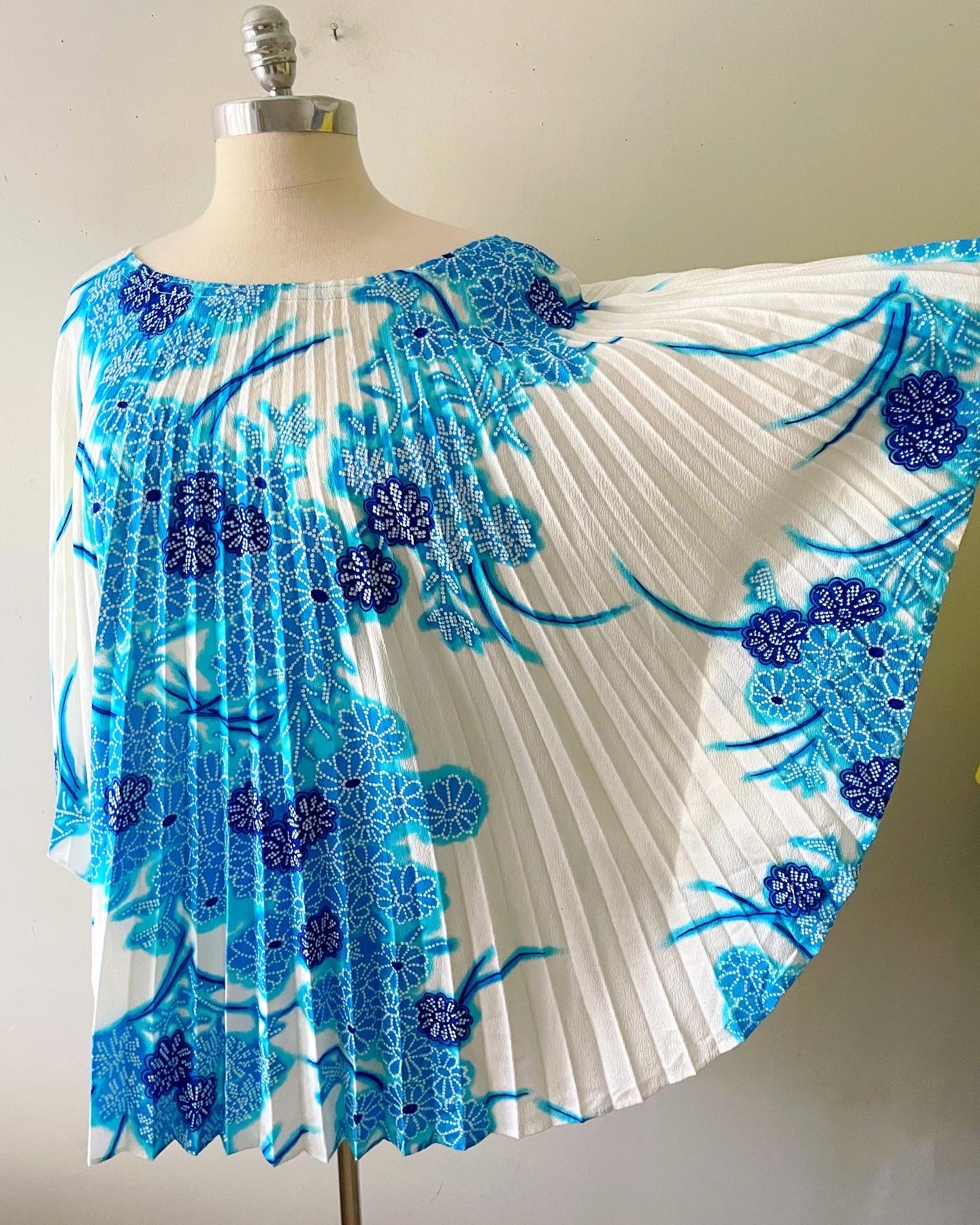 Electric Blue Fan Folded Caftan Tunic Top