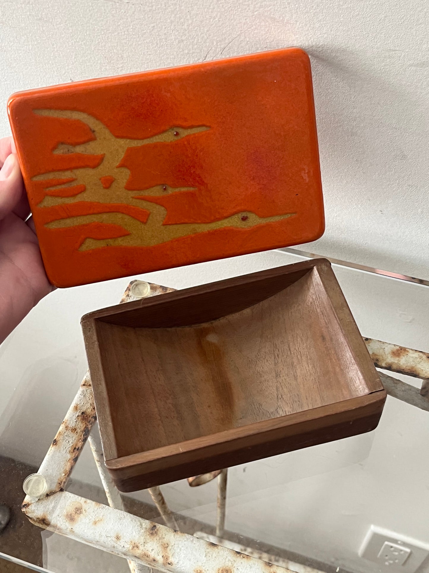 Enamel Walnut Decor Trinket Box