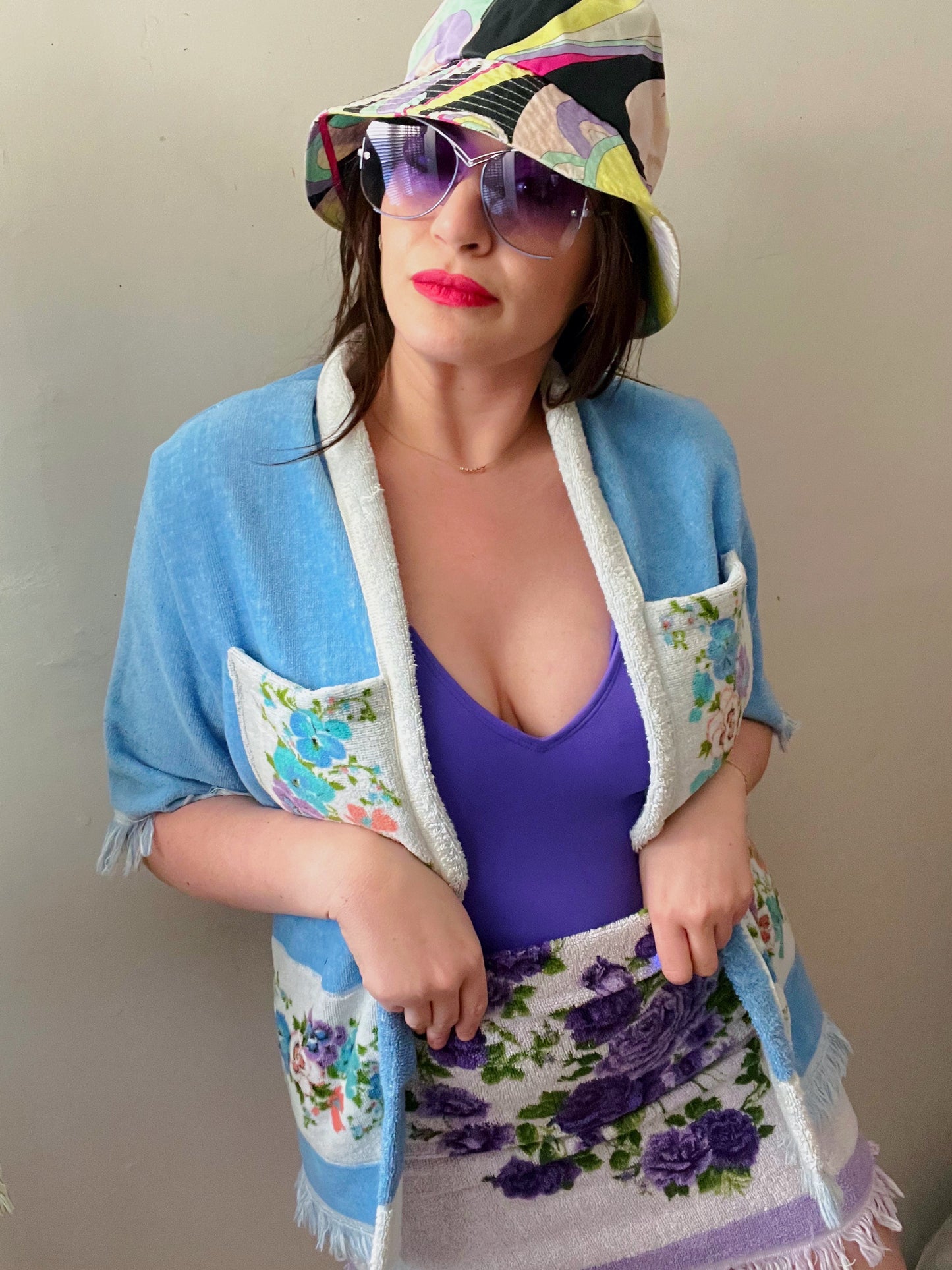Blue Pansies Open Towel Jacket