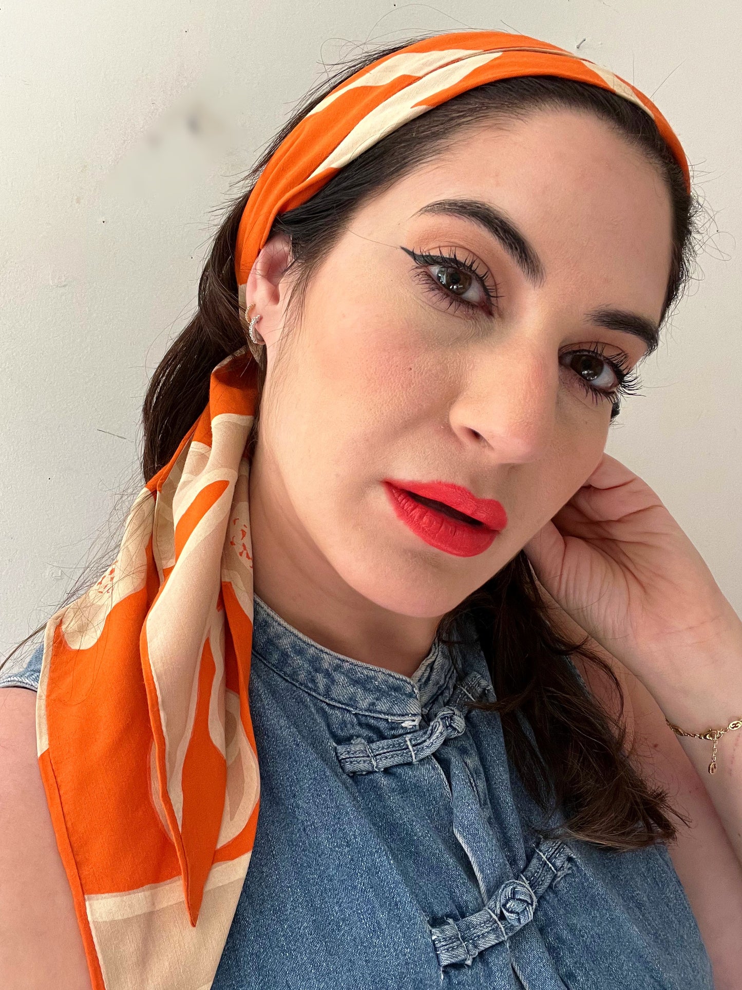 Orange Floral Skinny Scarf Hair Wrap
