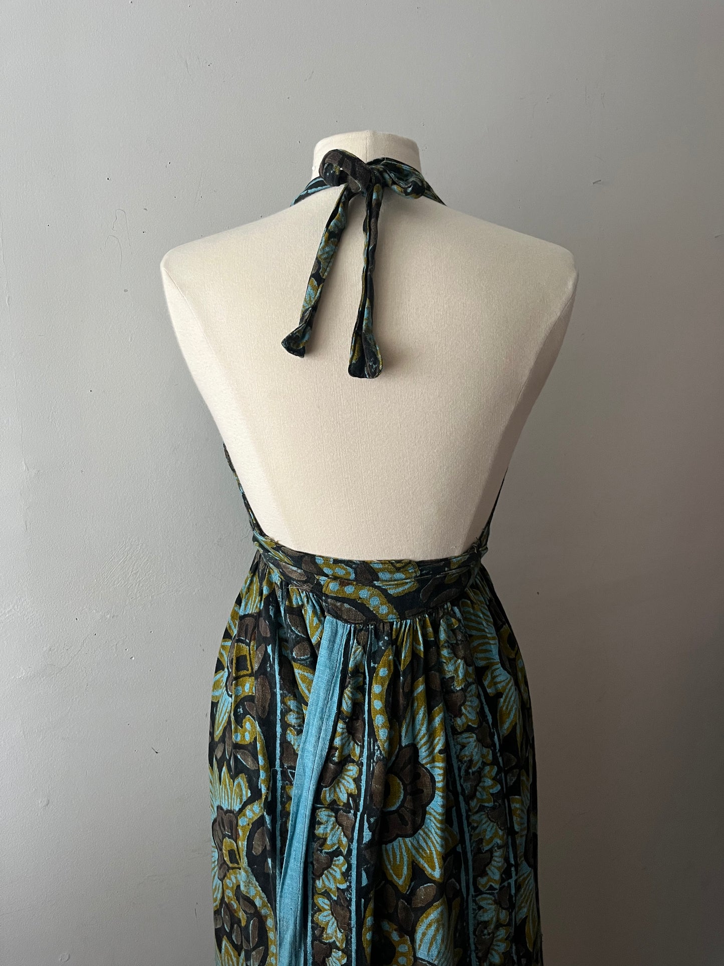 Block Print Cotton Halter Wrapped Dress