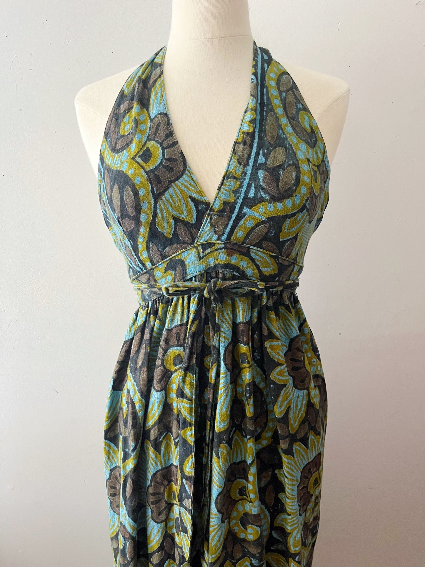 Block Print Cotton Halter Wrapped Dress