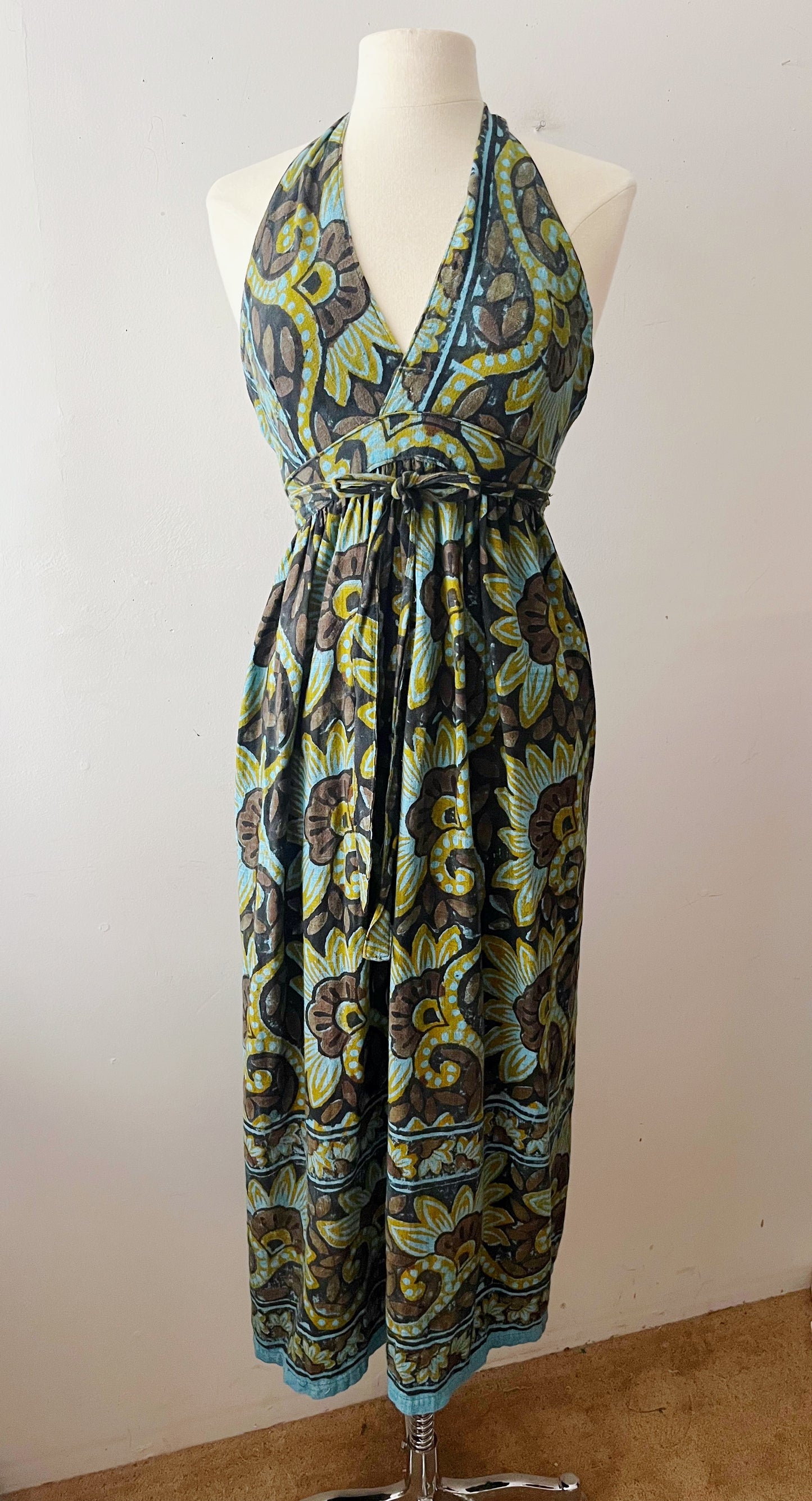 Block Print Cotton Halter Wrapped Dress