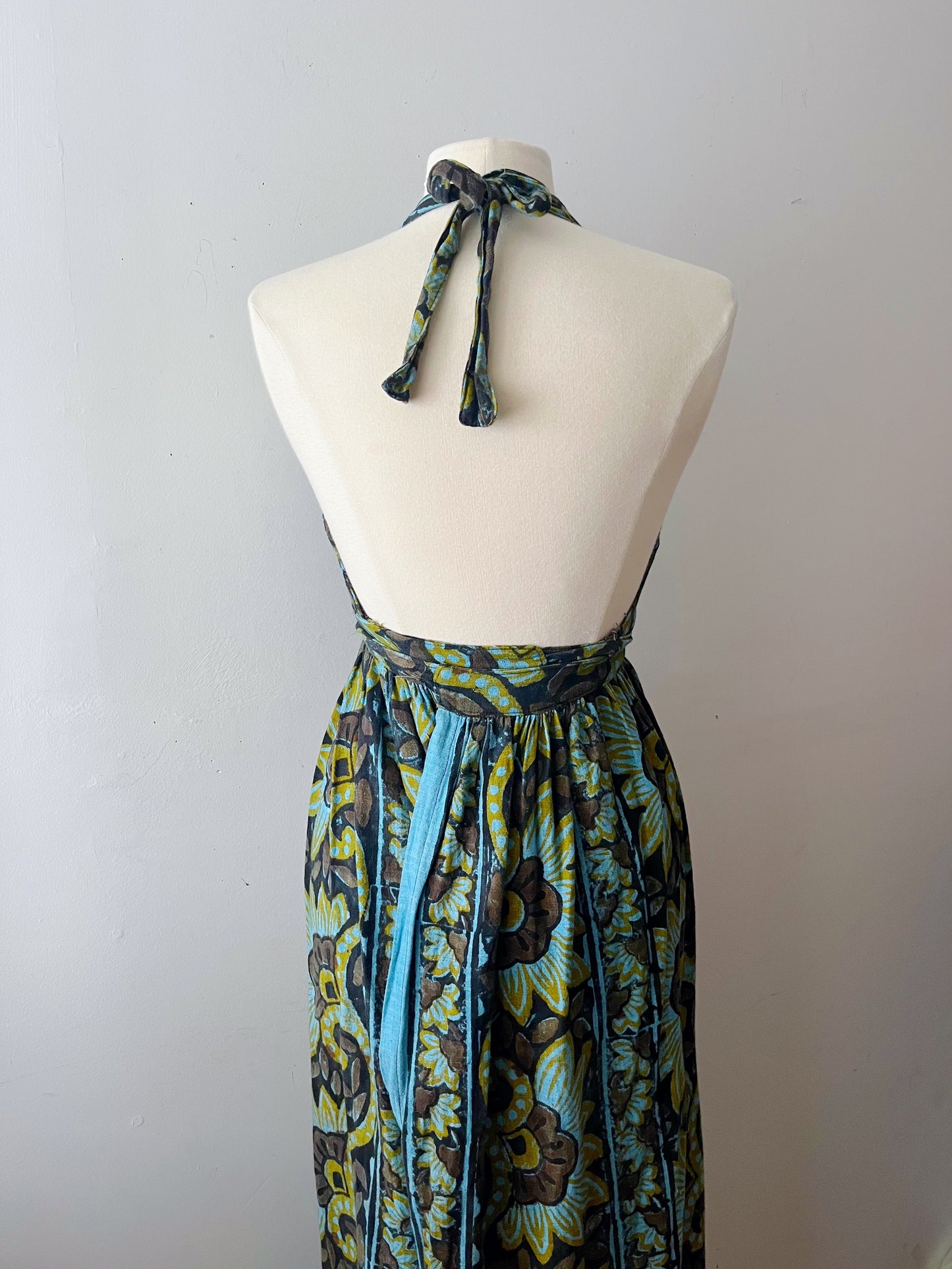 Block Print Cotton Halter Wrapped Dress