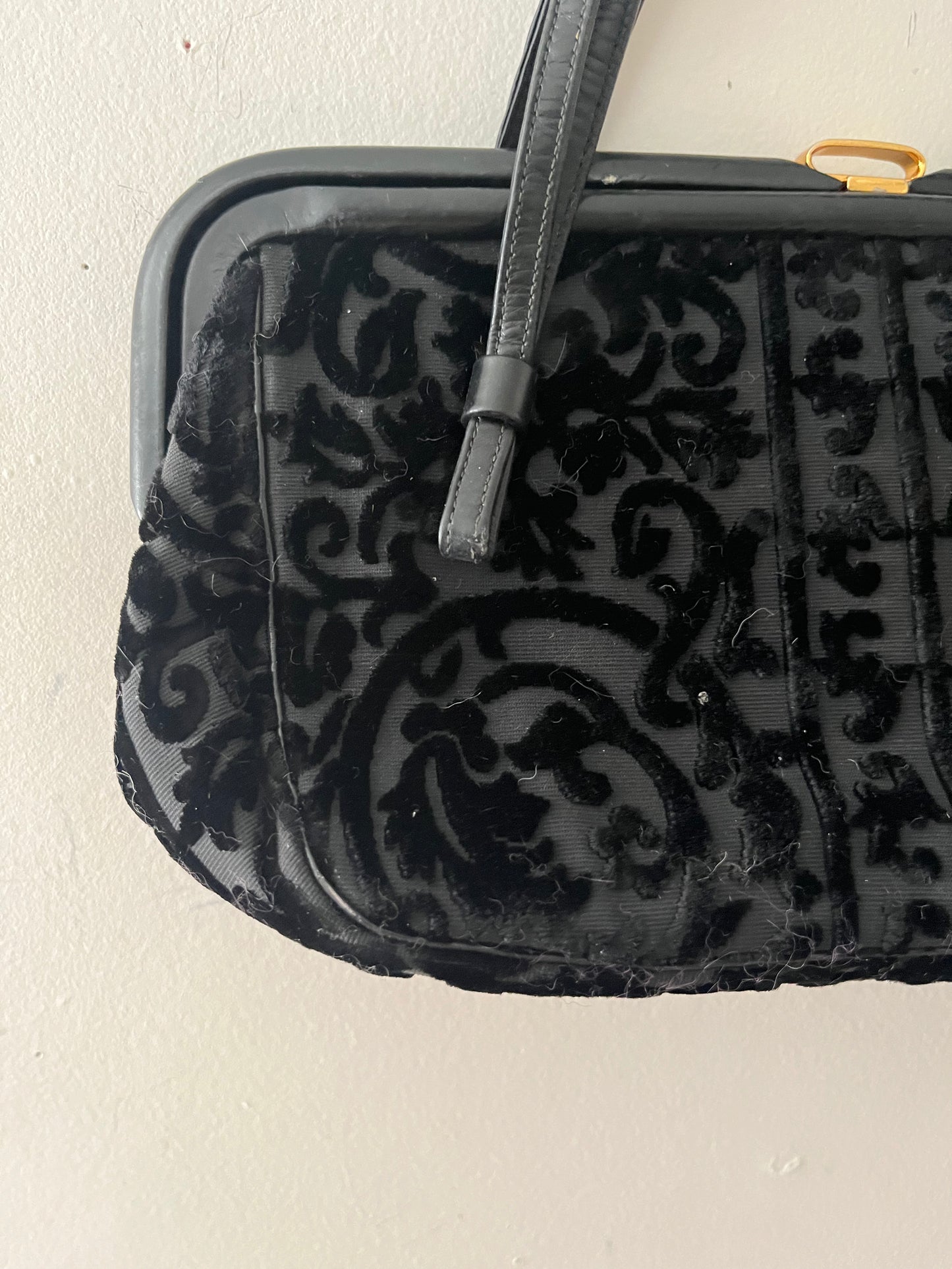 Velvet Damask Leather Handbag Purse