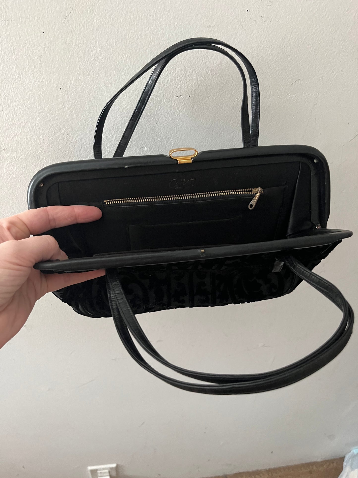 Velvet Damask Leather Handbag Purse