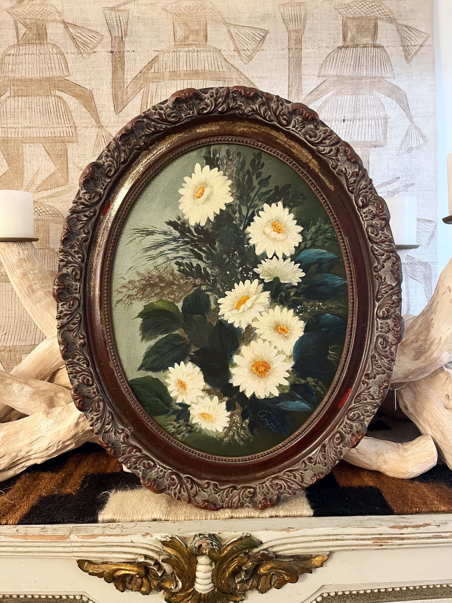 Mid Century Bluey Daisy Painting