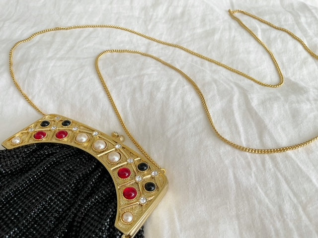 Whiting & Davis Rhinestone Pearl Cab Evening Crossbody Purse
