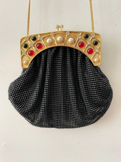 Whiting & Davis Rhinestone Pearl Cab Evening Crossbody Purse