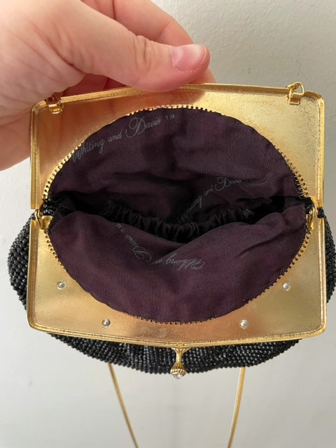 Whiting & Davis Rhinestone Pearl Cab Evening Crossbody Purse
