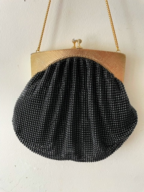 Whiting & Davis Rhinestone Pearl Cab Evening Crossbody Purse