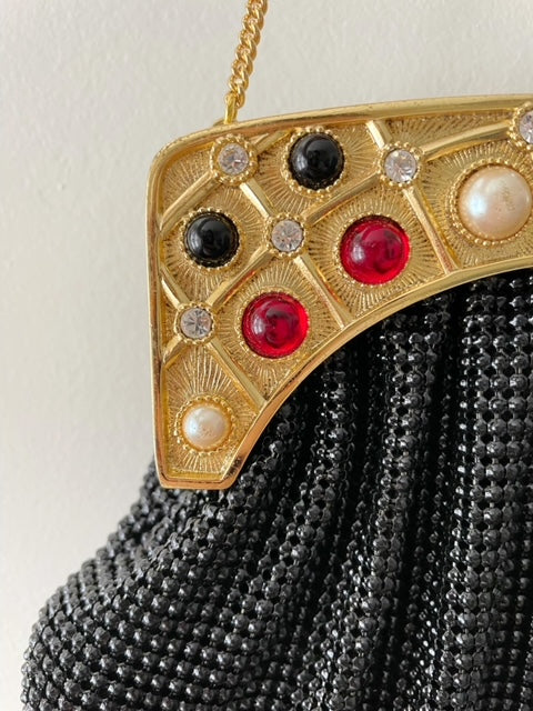 Whiting & Davis Rhinestone Pearl Cab Evening Crossbody Purse